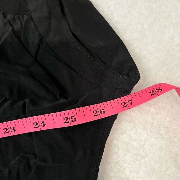 Chaser Dress Womens Medium Black Silk Mini Tie Front Shirred Cuffed Sleeves NWT - Picture 6 of 12